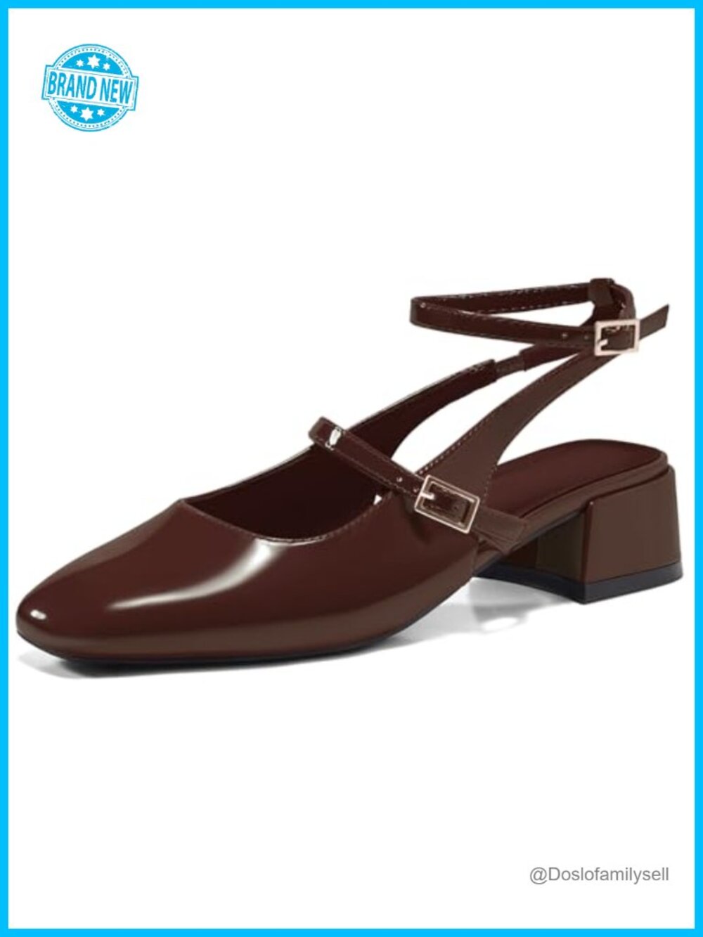 Womens Mary Jane Chunky Low Heels Faux Leather Square Toe Ankle Strap Pumps